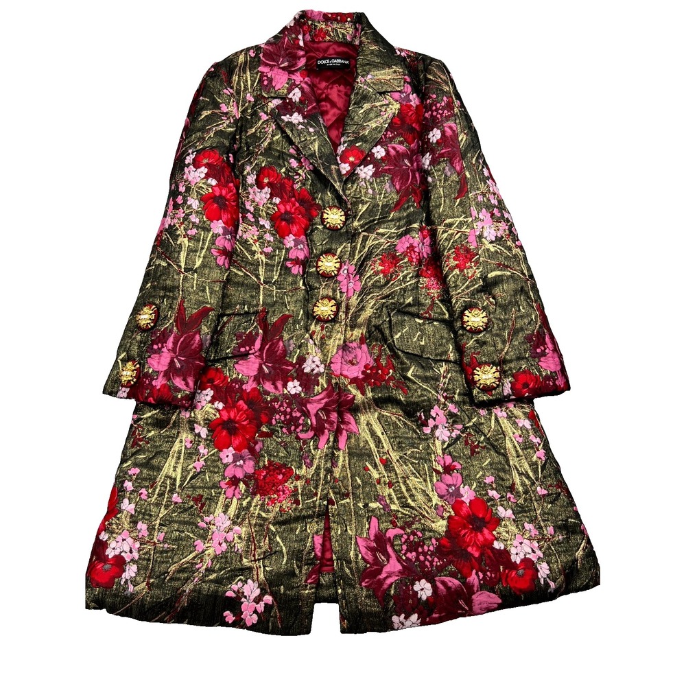 Dolce & Gabbana Trench Coat Womens 40 Multicolor Floral Notch Lapel Jacquard